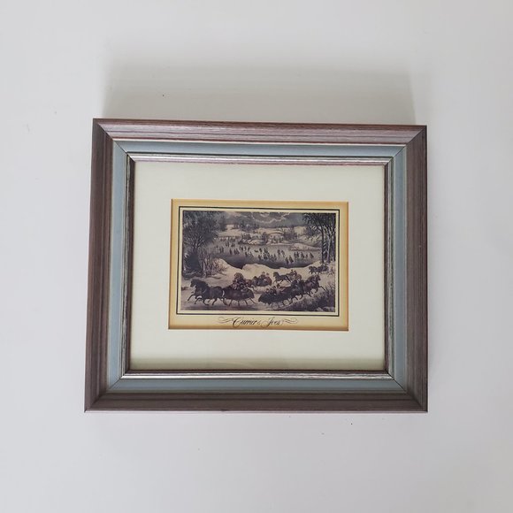 Vtg CURRIER & IVES Framed Print New York CENTRAL PARK IN WINTER Scene Horses - Picture 6 of 9